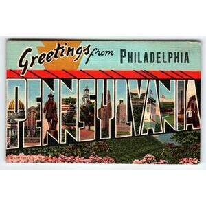 Vintage Linen Postcard Greetings from Philadelphia Pennsylvania 1940s